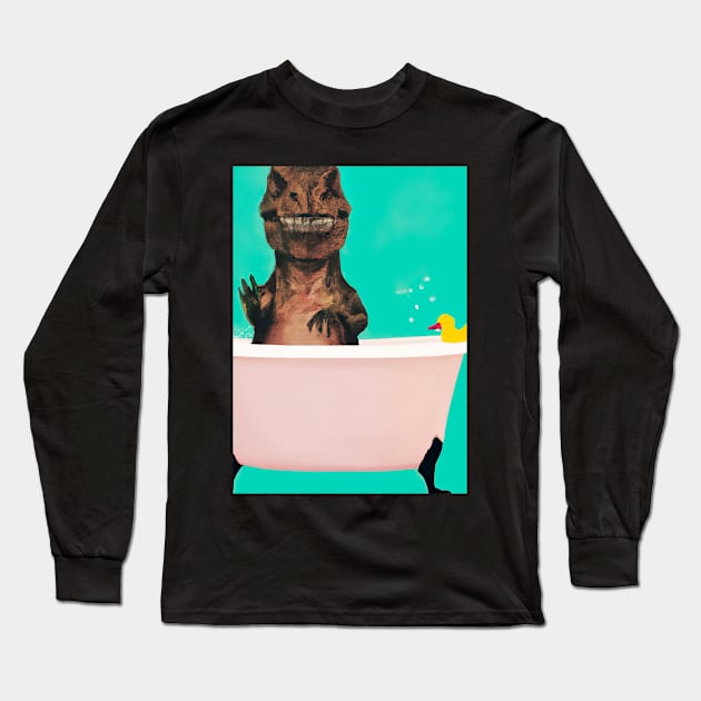 Dinosaur Bathes Long Sleeve T-Shirt by maxcode